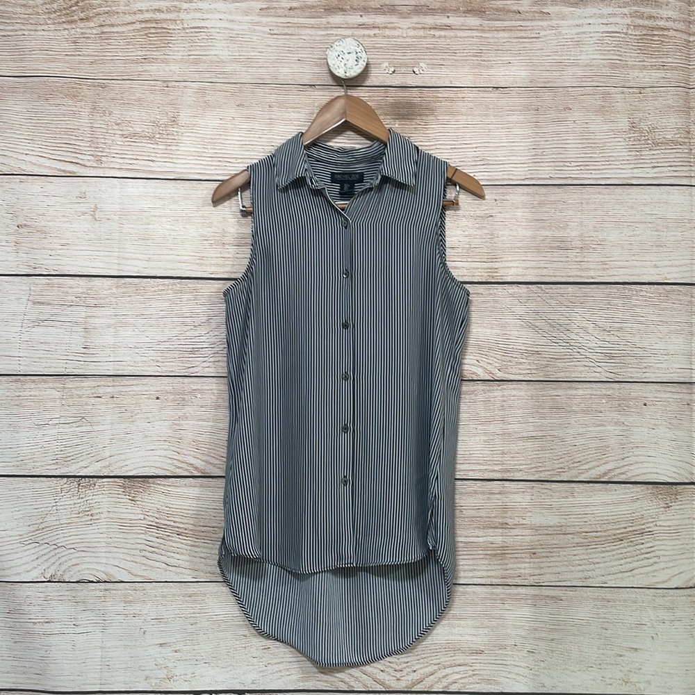 Woman’s Rachel Zoe Small Black White Stripe Button Down Sleeveless Top Blouse